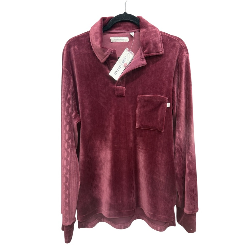 Debossed Velour Henley Shirt Wine Red